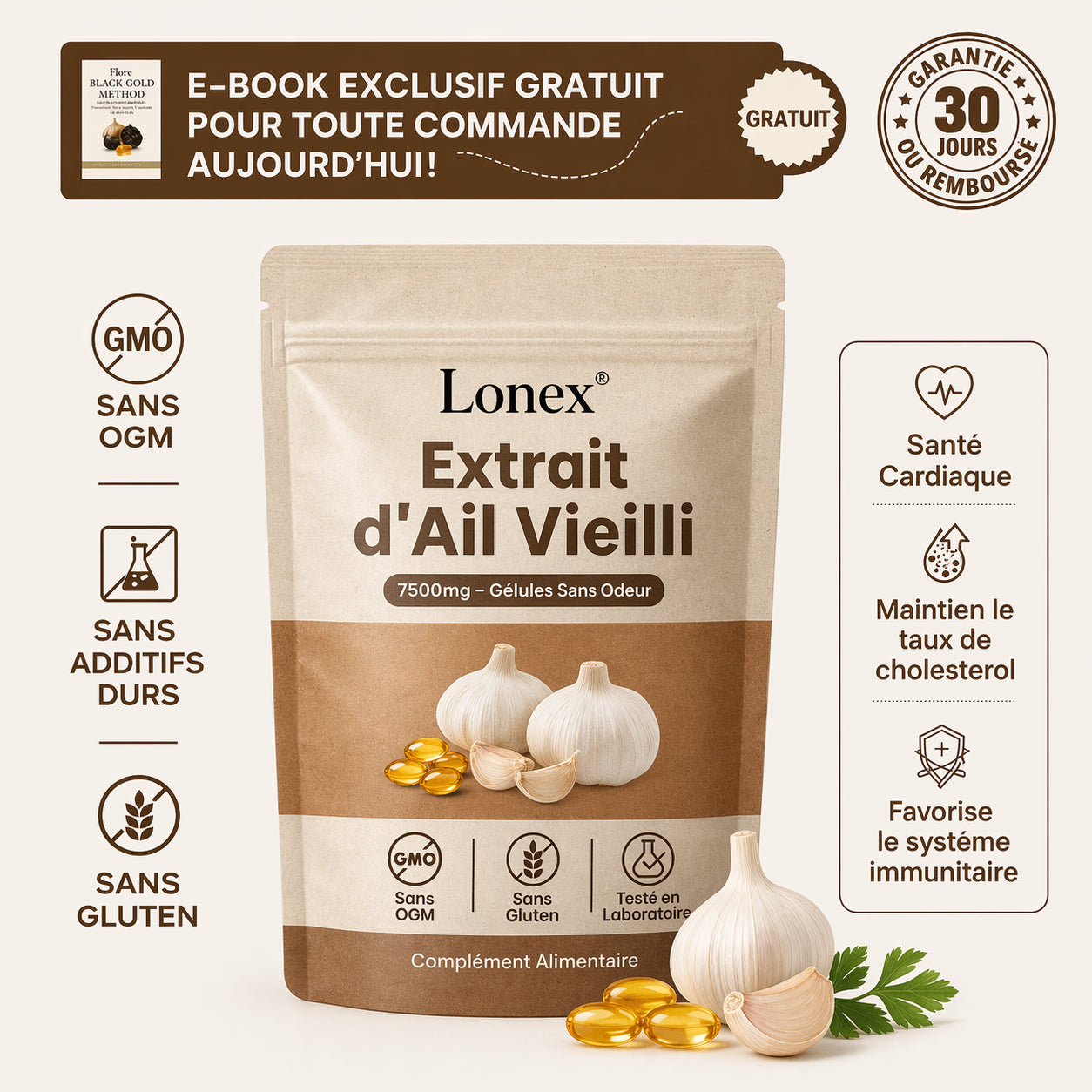Extrait d’Ail Vieilli 7500 mg – Gélules Sans Odeur