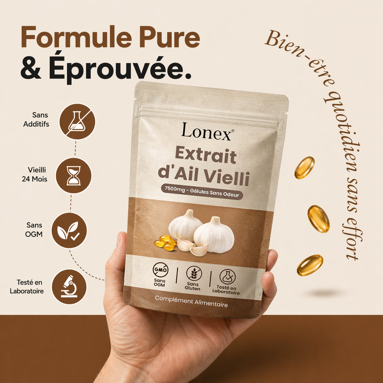 Extrait d’Ail Vieilli 7500 mg – Gélules Sans Odeur