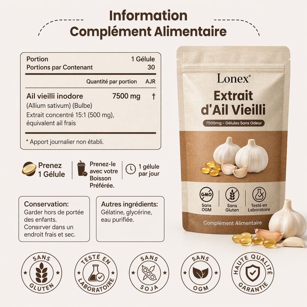 Extrait d’Ail Vieilli 7500 mg – Gélules Sans Odeur